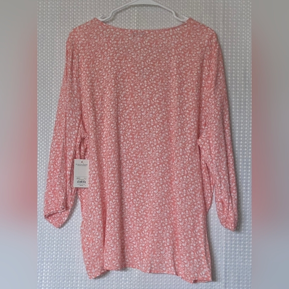NWT Croft & Barrow Coral Floral Blouse 0X Plus Size Boho Tunic Top Pintuck Sprin - Picture 4 of 7